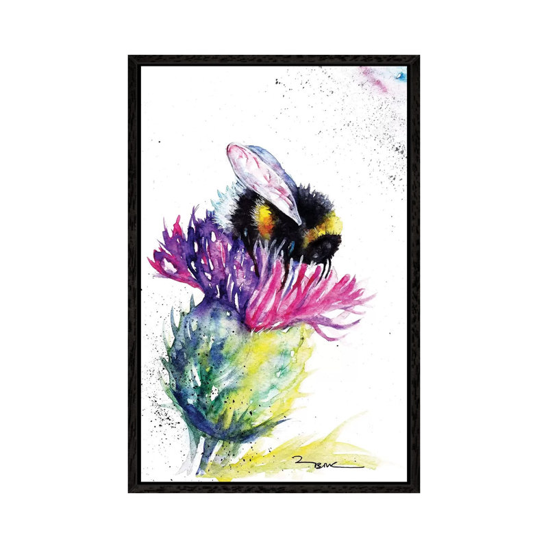Bee And Thistle - Painting on Canvas, 101.6cm H x 66.04cm W x 3.81cm D, Black Framed