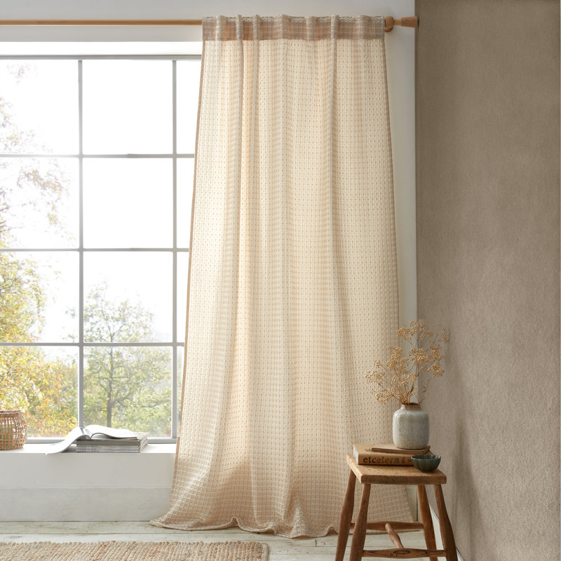 Muscat Waffle Slot Top Voile Curtain Panel Sheer Single Curtain Panel, 139.7cm Width x 229cm Drop, Beige