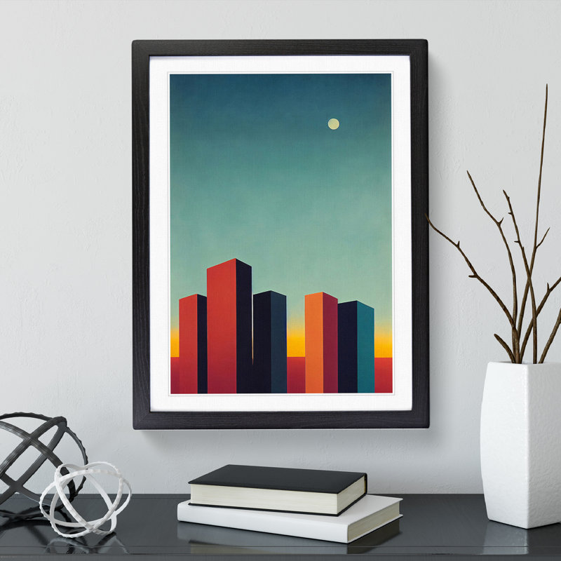 City Skyline Skyscrapers - Print, 66cm H x 48cm W x 2cm D, Black Framed, White