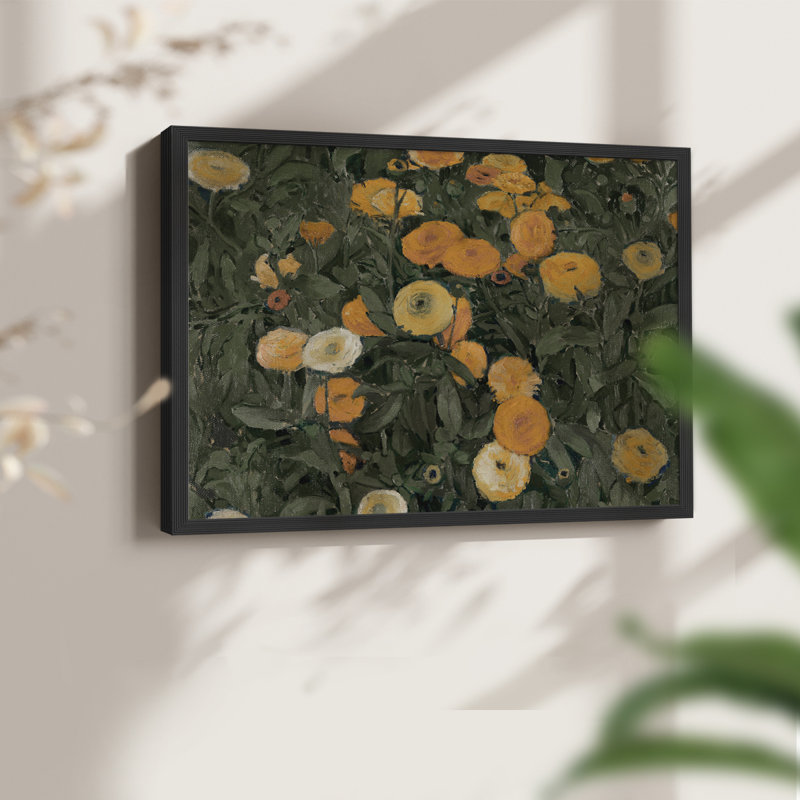 Motif floral rétro - CII - reproduction encadrée, H 8 po x l 10 po, Noir, noir, noir, noir