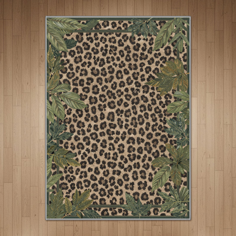 Alissa Machine Washable Leopard Foliage Non Slip Area Rug, Rectangle 6' x 9'