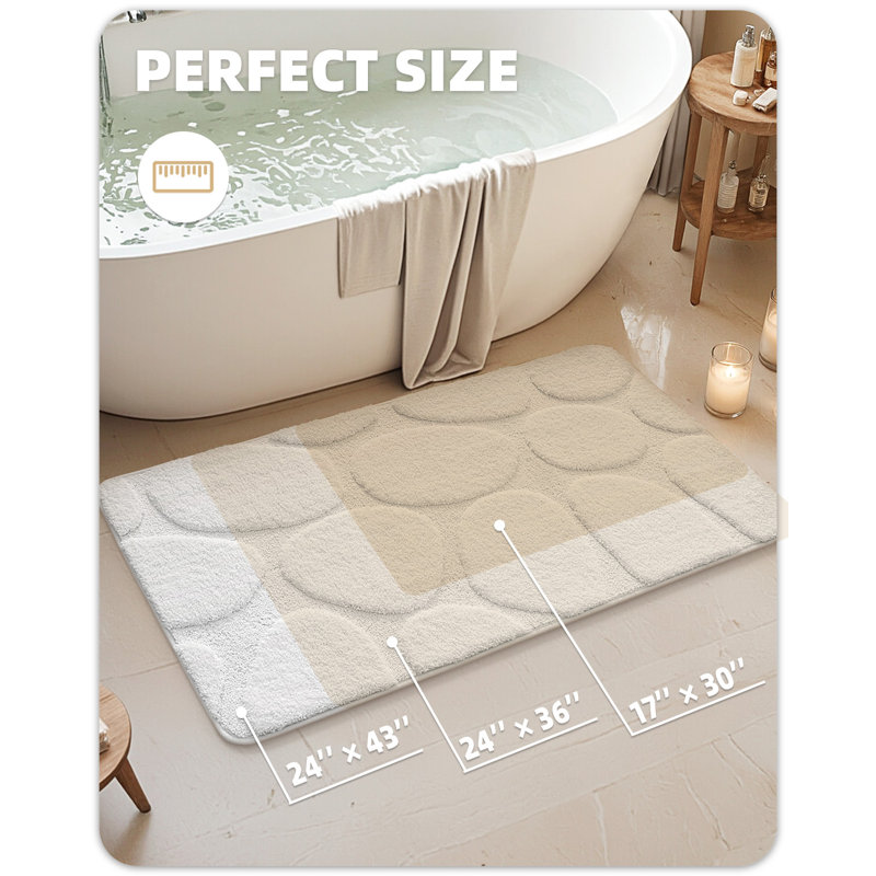 Tapis pour salle de bain en microfibre antidérapant, Simple - L 30 po x l 17 po, Blanc