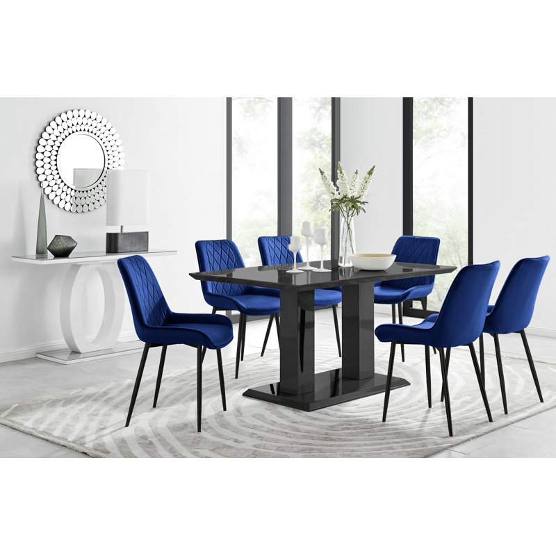 Ensemble de table de salle à manger Eubanks, Noir, Bleu marine / Noir