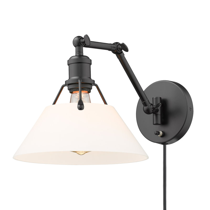 Lampe murale avec bras pivotant à 1 lumière Weatherford, Noir mat, Verre opale