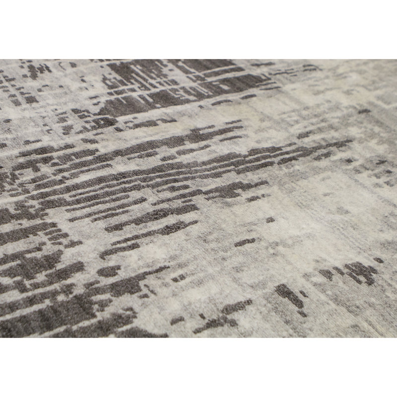 Tapis blanc et gris foncé de haute qualité noué à la main 90, Rectangle 6 pi x 9 pi