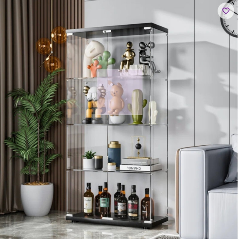 64.5" H China Cabinet with 4 Shelves, Two-Door Tempered Glass Curio Cabinet Display Case with MDF Top and Base for Living Room or Dining Room