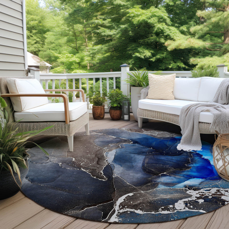 Kyrie Washable Abstract Indoor / Outdoor Rug, Round 8'