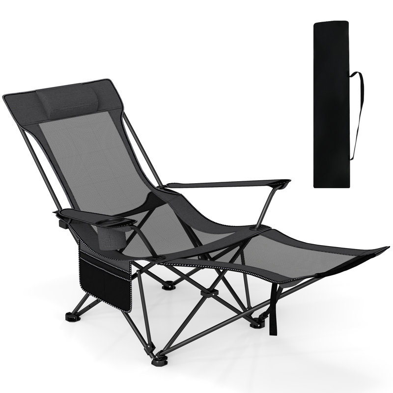 Chaise longue de camping avec sac de transport à 4 positions pour repose-pieds amovible