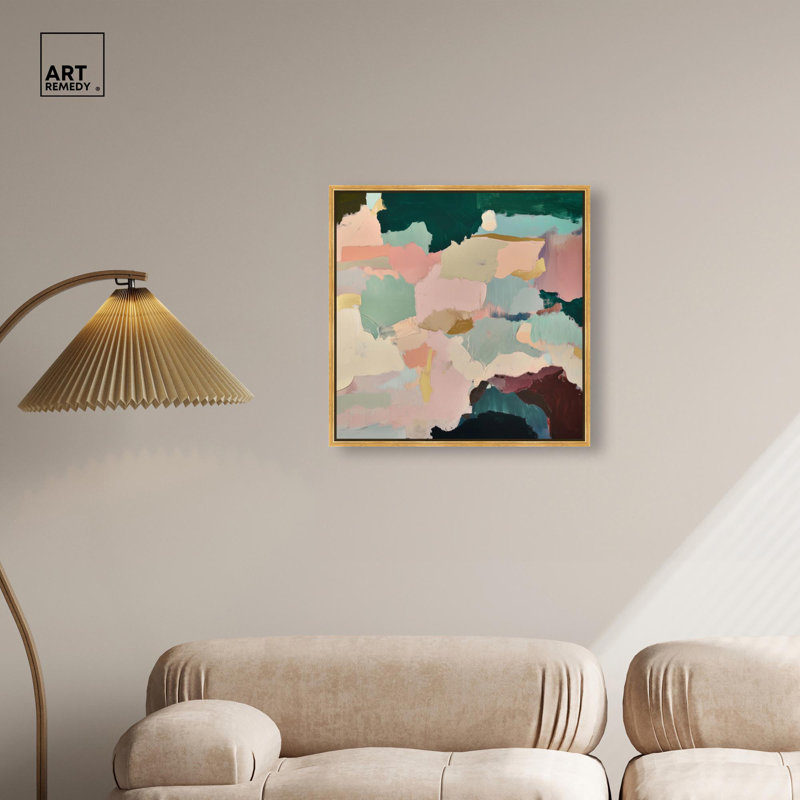 «Brushed Beauty II», art mural vert sur toile par Art Remedy, H 25 po x l 25 po, Cadre flottant doré