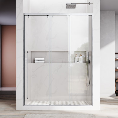 Uks13 56 In. To 60 In. W X 66 In. H Left-Side Opening Semi-Frameless Triple Bypass Sliding Shower Door With 5/16 In. (8Mm) Clear Glass In Brushed Nickel