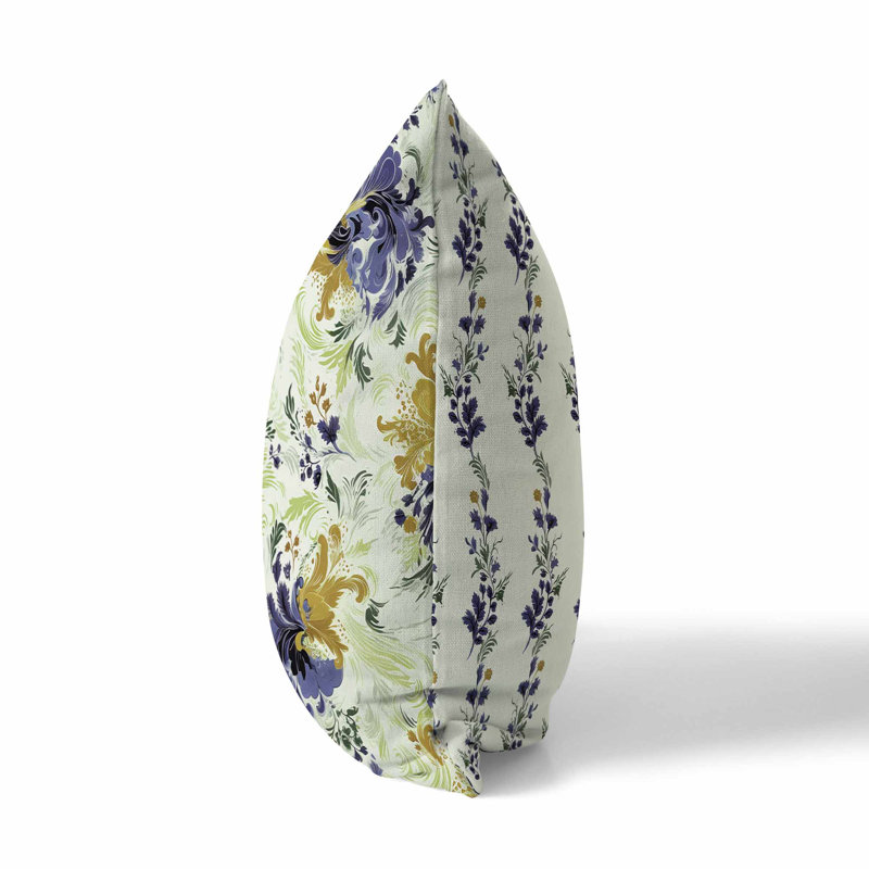 Green and Gray Floral Reversible Indoor/Outdoor Throw Pillow