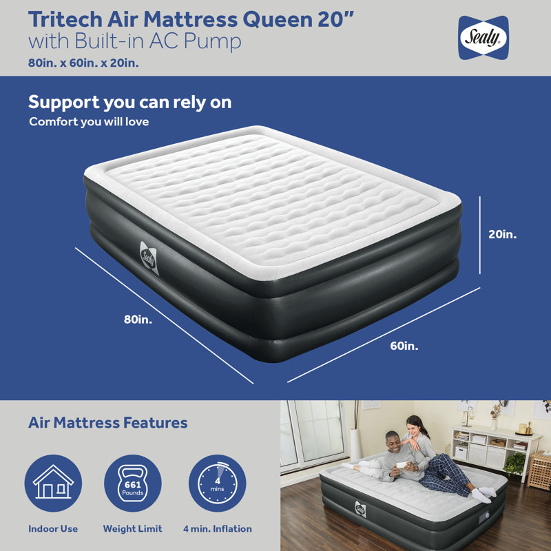 Sealy Tritech  20" Air Mattress Bed 2 Person with Built-In AC Pump, 2 Pack, Queen