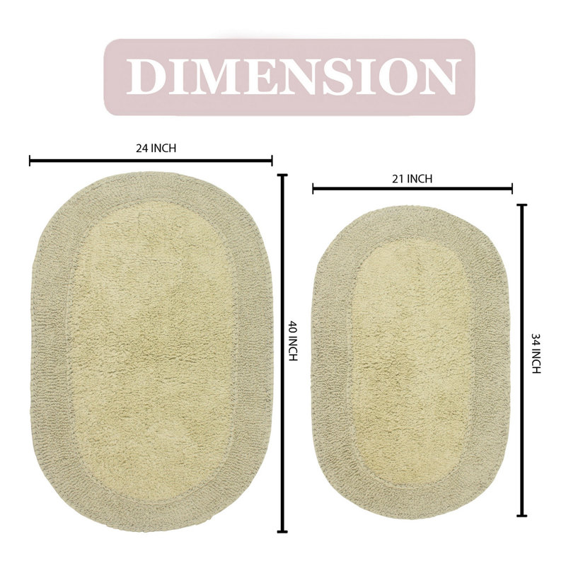 Xie Double Ruffle Oval 100% Cotton piece Bath Rug Set, Sage