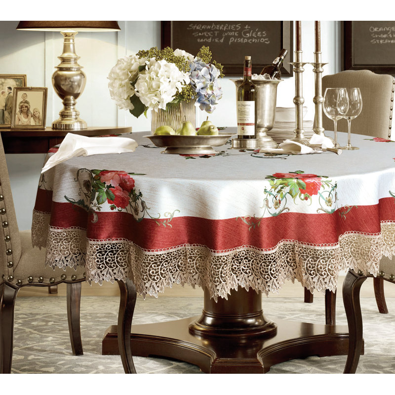 Jacalyn Floral Polyester Tablecloth, Burgundy, 88" L x 70" W