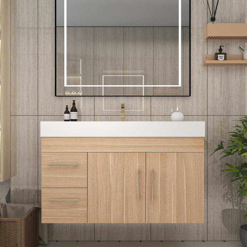 41.9" Wall-Mounted Single Bathroom Vanity Set, Champagne Oak