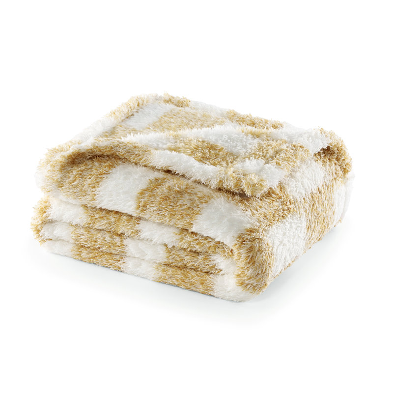Jeté à carreaux en chenille CBCHome, Ambre doré