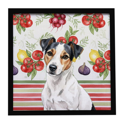 White with Black Markings Russell Terrier Vegetables Framed Metal Print