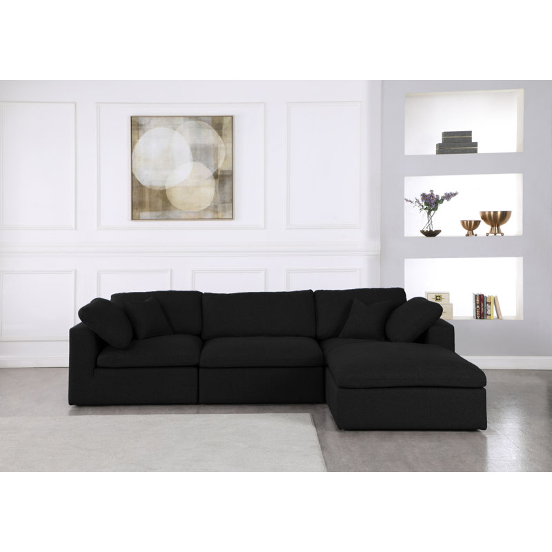 Burrows Upholstered L-Shaped Sectional Reversible, Black Linen Textured Fabric