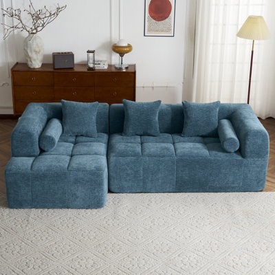 L-Shaped Chenille Sectional Sofa With Deep Seating And Two Side Pockets
