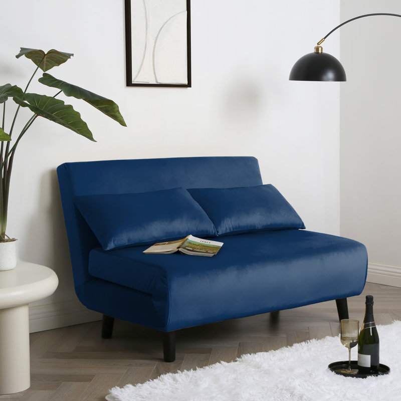 Double Sofa Bed - Fold Out Bed Chair, Velvet, Blue