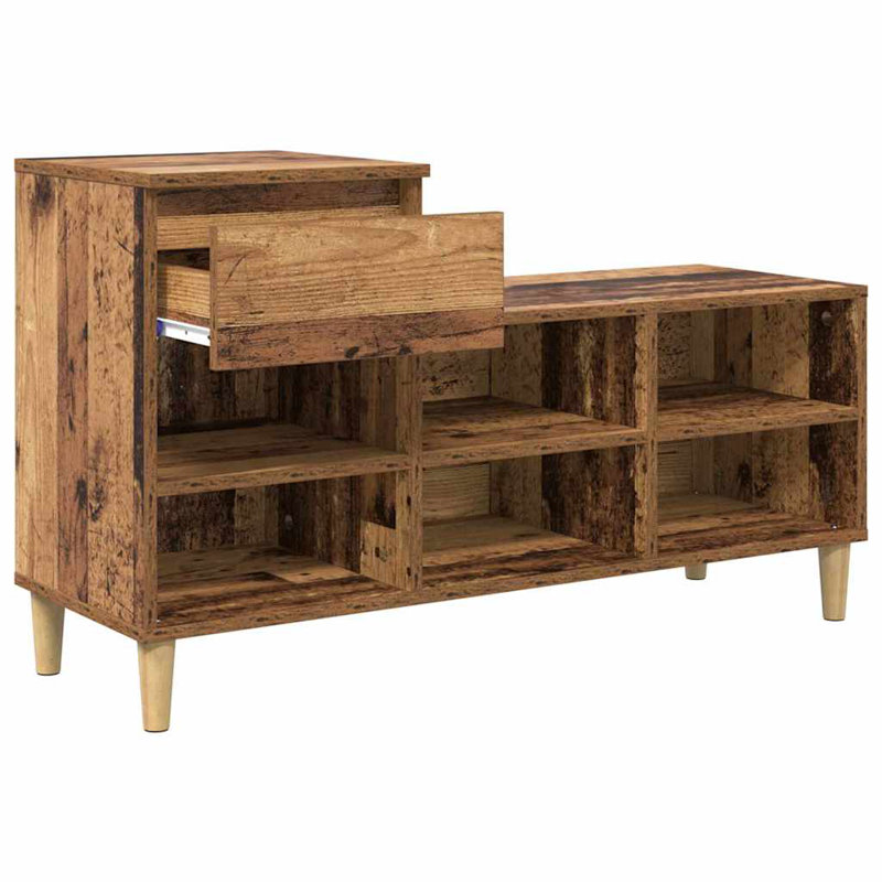 6 Pair Shoe Storage Bench, Old Wood