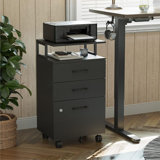 File Cabinet with Lock for Home Office, 3-Drawer Rolling Filing Cabinet, for A4/Letter/Legal Size, Wooden Storage Cabinet, Black