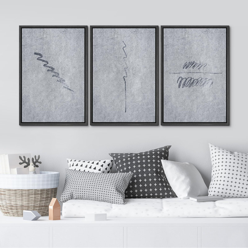 «Minimalist Abstract Line Black and White», 3 pièces, Noir, H 24 po x l 16 po