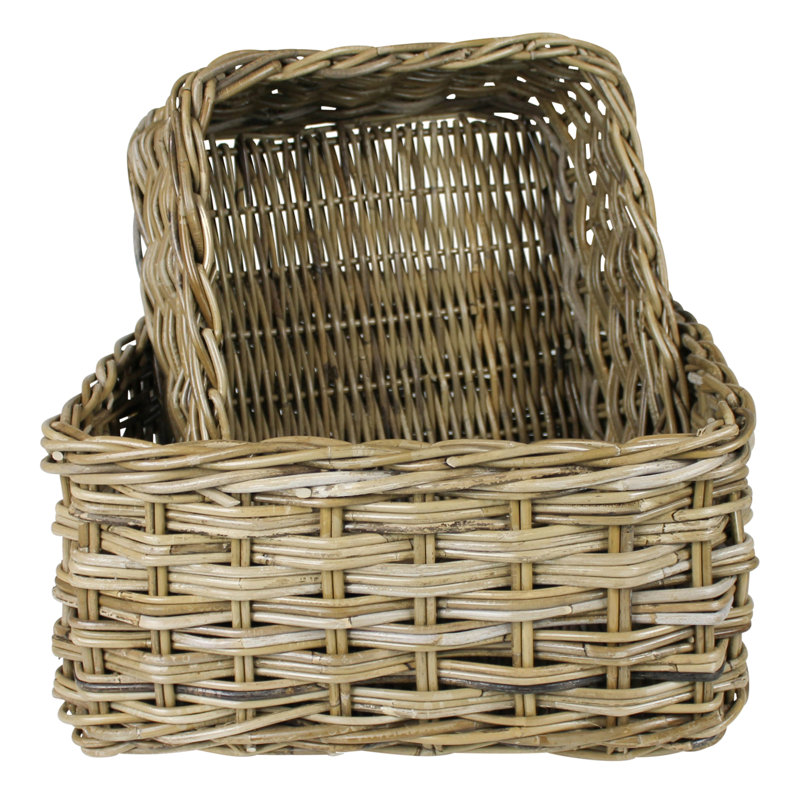 Square Baskets, Rattan, Set/2, 19" H x 19" W x 7.5" D, Brown