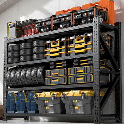 Étagère de garage robuste 4000LBS - Étagère de rangement réglable à 4 niveaux en métal, support industriel en acier avec assemblage sans outils pour garage, entrepôt, atelier, noir
