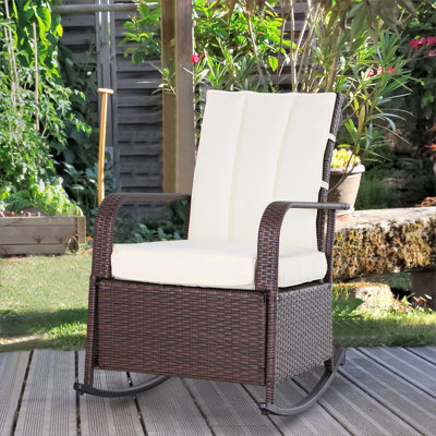 Fauteuil inclinable d'extérieur en osier avec dossier et repose-pieds réglables, chaise longue en rotin PE pour patio et jardin, beige