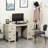 Farmhouse Computer Desk With Storage, Home Office Desk With 2 Drawers And 2 Cabinets, Cream White
