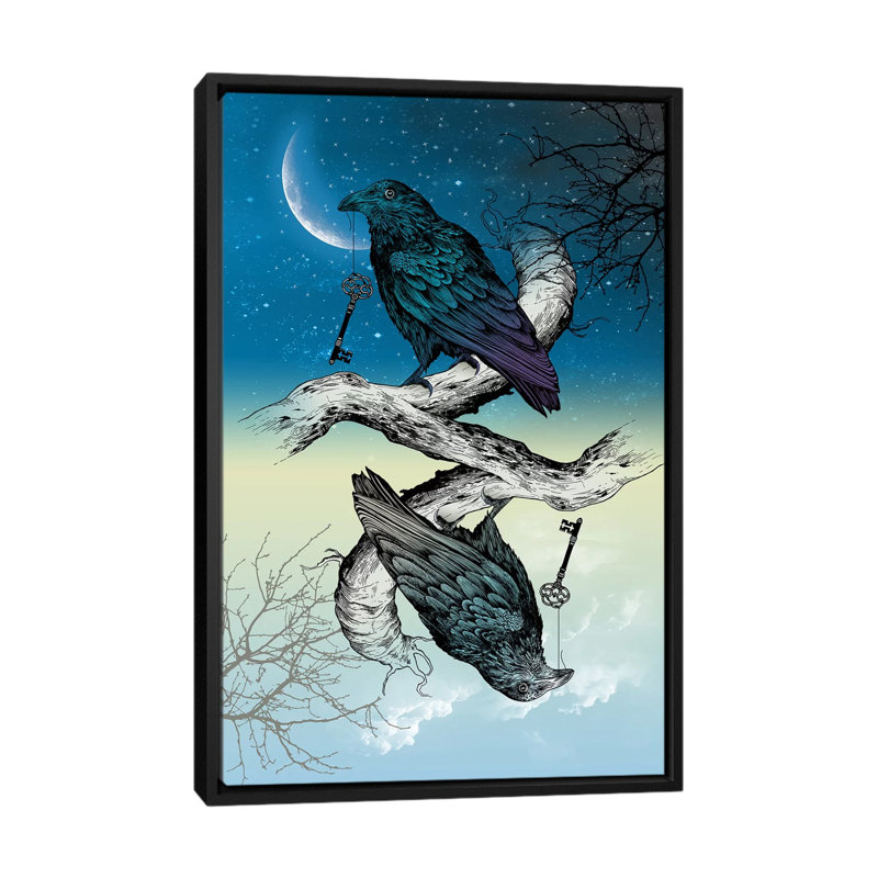 «Raven Night and Day», impression sur toile, H 26 po x l 18 po x P 1,5 po, Toile avec cadre noir, Pas de tapis