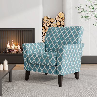 Dorset Arm Accent Chair Turquoise Trellis with Dark Brown Solid Wood Legs
