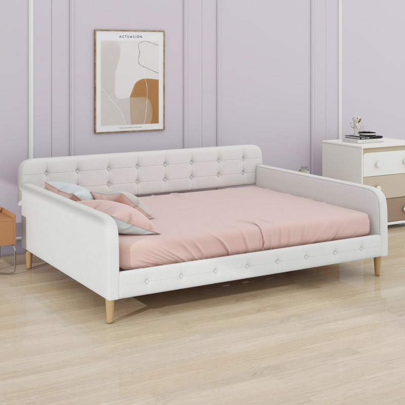 Upholstered Daybed With Support Legs, Beige