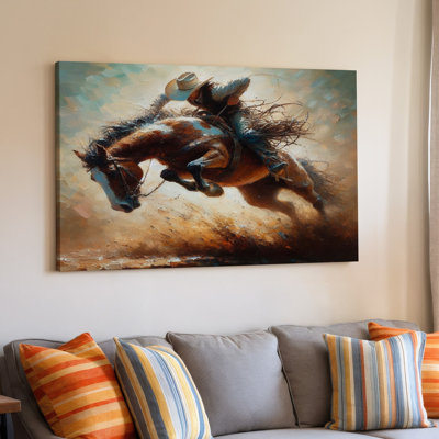 Western Cowboy Rodeo Horse Wild Horse Rider, reproduction d'art sur toile pour salon, chambre à coucher, bureau, couloir, vestibule, galerie murale et décoration intérieure moderne