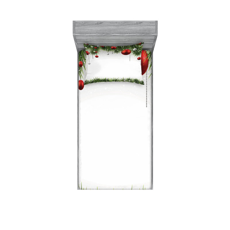 Drap-housse et coussin décoratif Ambesonne Christmas, vert rouge, Ensemble de draps pour lit simple + deux taies d'o