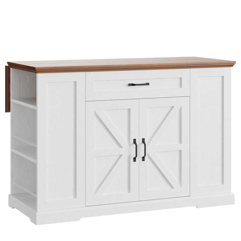 Kitchen Island With Storage, Rolling Island Table On Wheels With Cart Drop Leaf And Trash Can Storage, White