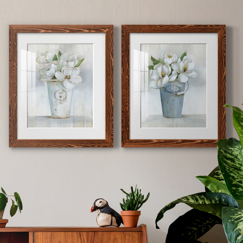 Fleuriste Francais I - ensemble de 2 reproductions d'art, H 24 po x l 36 po x P 1,5 po, Papier avec cadre érable, Blanc