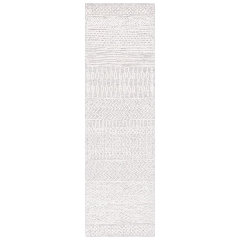 Tapis en viscose / laine touffeté à la main Lyly - gris / vert, Tapis de couloir 2 pi 3 po x 8 pi