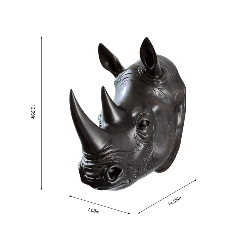 Rhinoceros Head Wall Mount Art, Black