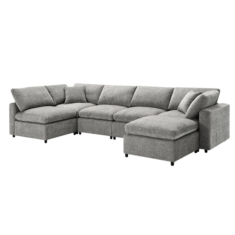 Chenille moderne, 6 places, gris, peu encombrant, Gris chenille