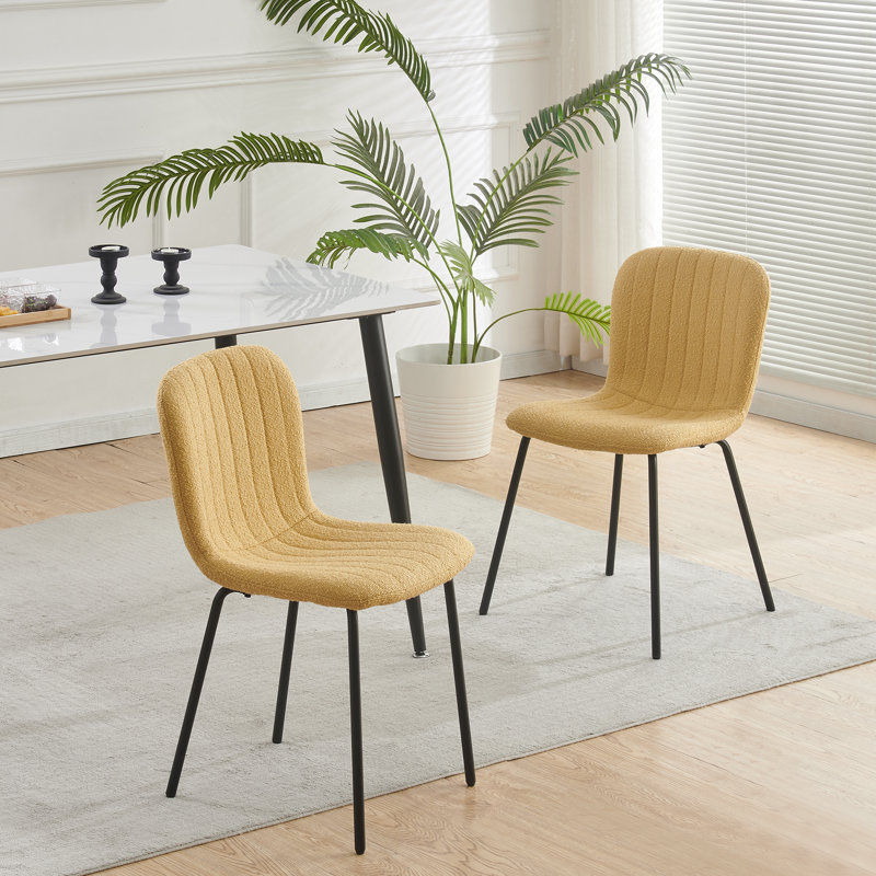 Linen Fabric Dining Chairs Upholstered Chairs, Set Of 2, Yellow
