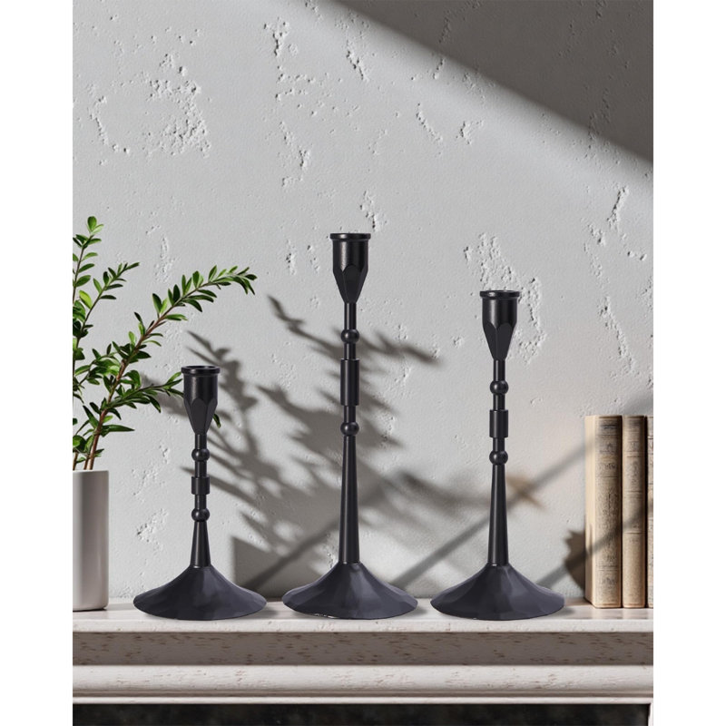 Vintage Taper Candle Holders, Set Of 3 For Table Centerpiece And Farmhouse Decor, Black