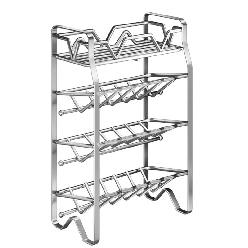 Étagère à épices en acier inoxydable, étagère de rangement de bureau, étagère de rangement multicouche sans installation