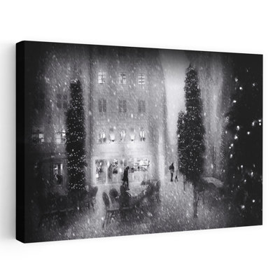 «Snowy Christmas City Night Abstract City Contemporary», reproduction d'art murale