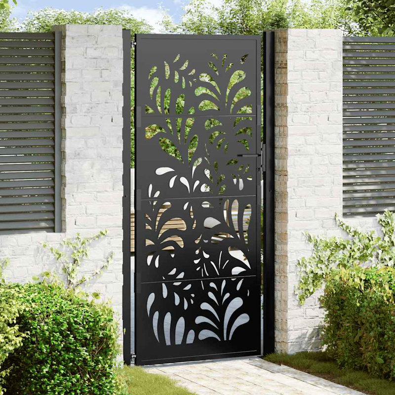 Vidaxl Patio Gate Steel Wave Design, Black, 6.87 ft. H x 3.53 ft. W