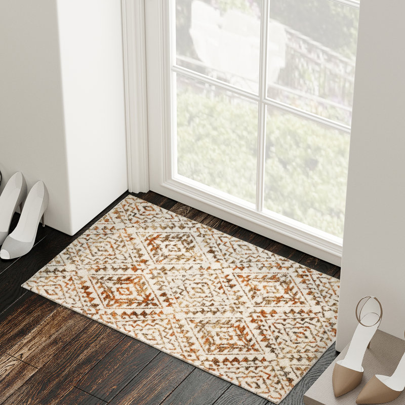 Tapis à motif géométrique de style sud-ouest Losoya en brun / beige / crème, Rectangulaire 2 pi x 3 pi
