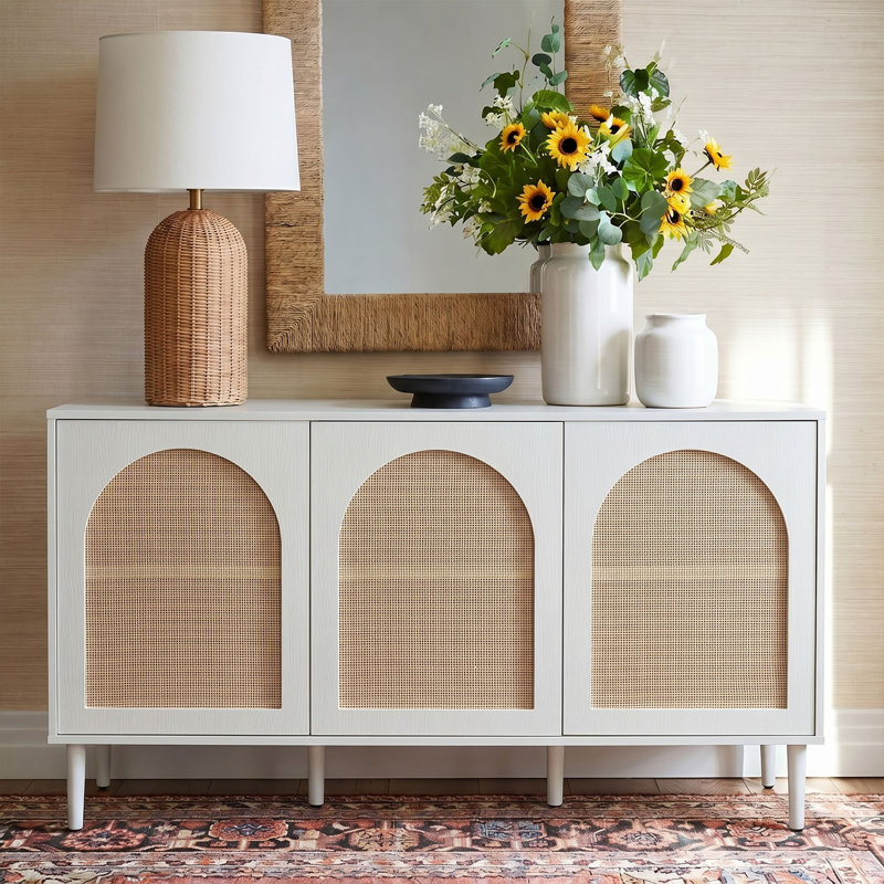 Buffet avec portes réglables en rotin l 56 po Castyn, Blanc
