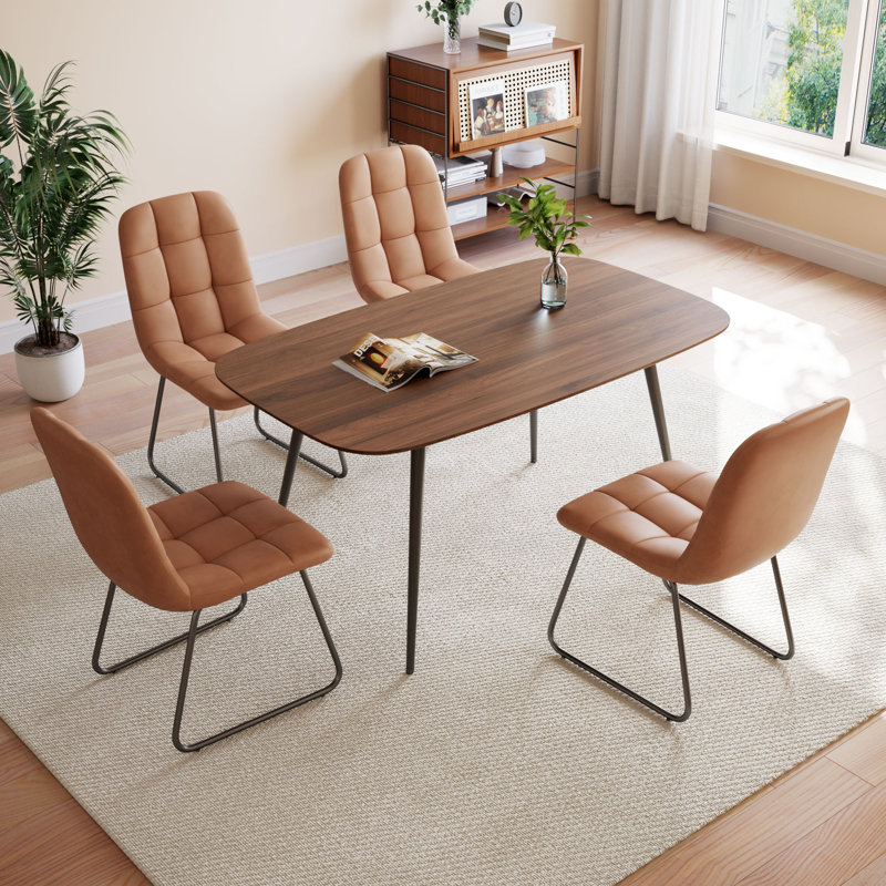5-Piece Dining Table and Chairs ,Dining Room Set with 4 Modern Chairs, Brown, Brown