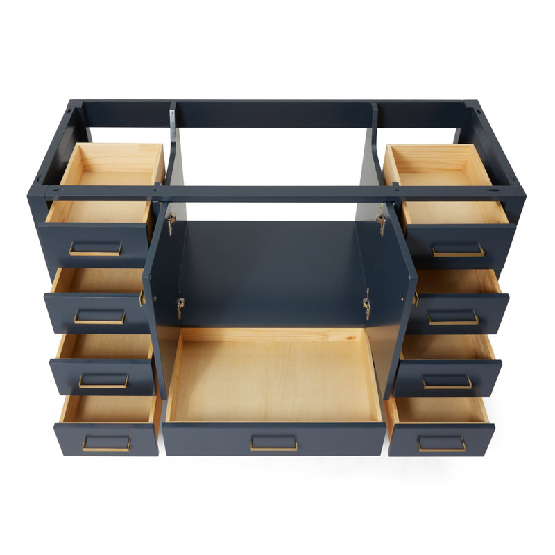 Cambridge 54'' W Single Bathroom Vanity Base, Satin Brass, Midnight Blue